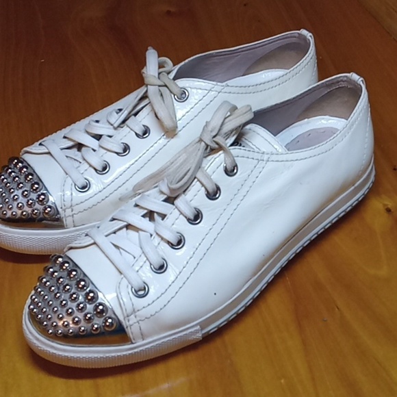 Miu Miu women's patent leather studded toe sneaker size 37.5 - Picture 2 of 12